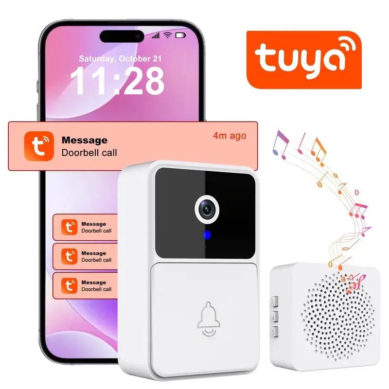 Sonnette Vidéo Intelligente Wi-Fi Tuya – Caméra HD, Alerte Smartphone, Haut-parleur Sans Fil Inclus