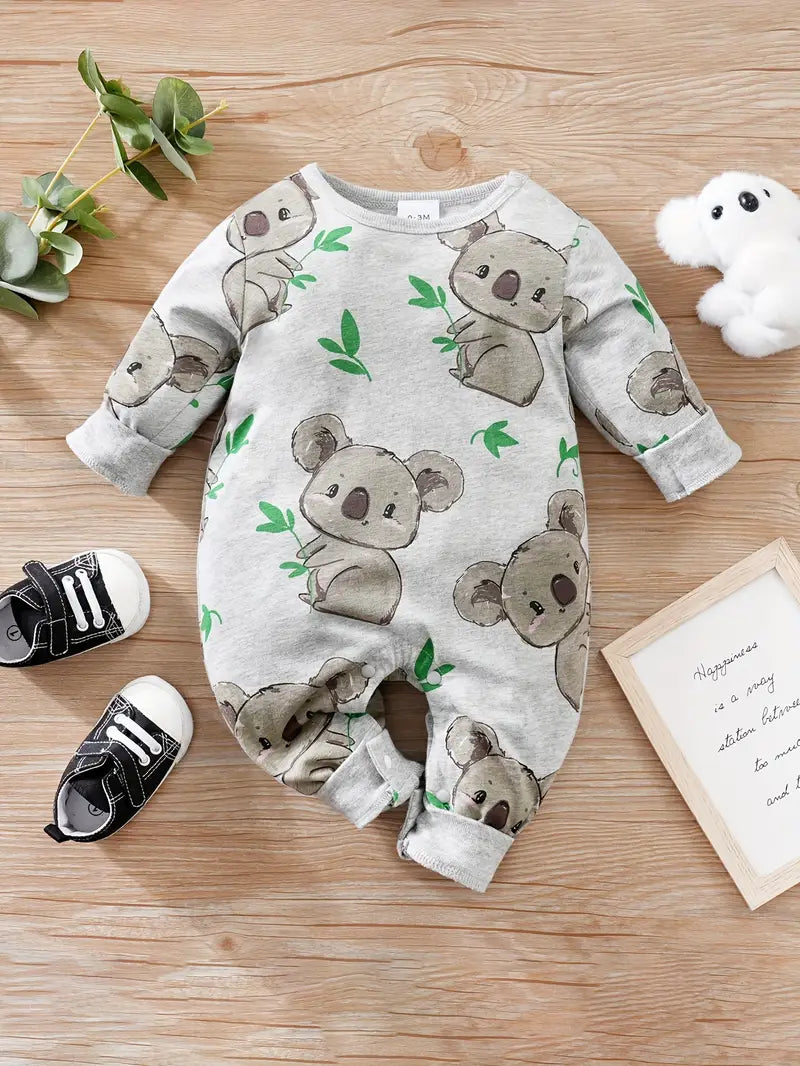 Body Bébé en Coton à Manches Longues – Grenouillère Grise Motif Koala Mignon