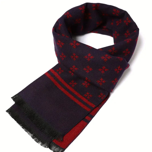 Écharpe homme noire élégante – Foulard chaud à motifs discrets et franges pour hiver