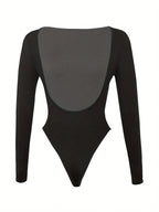 Body Femme Uni Dos Nu – Manches Longues & Coupe Sexy, coloris Noir