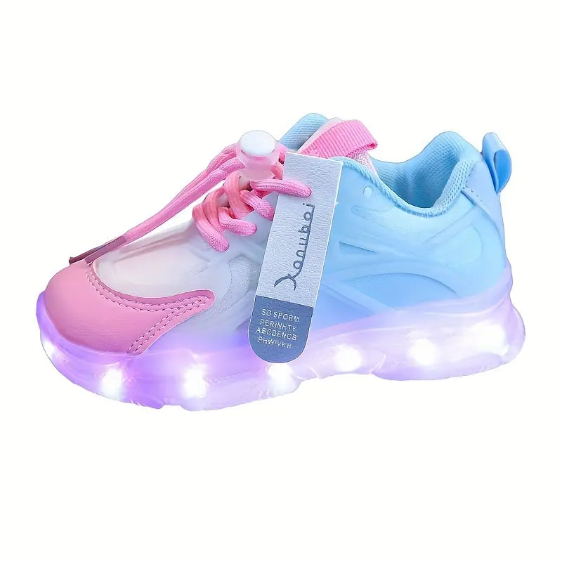 Baskets lumineuses fille rose et bleu – Chaussures de sport confort avec semelle LED
