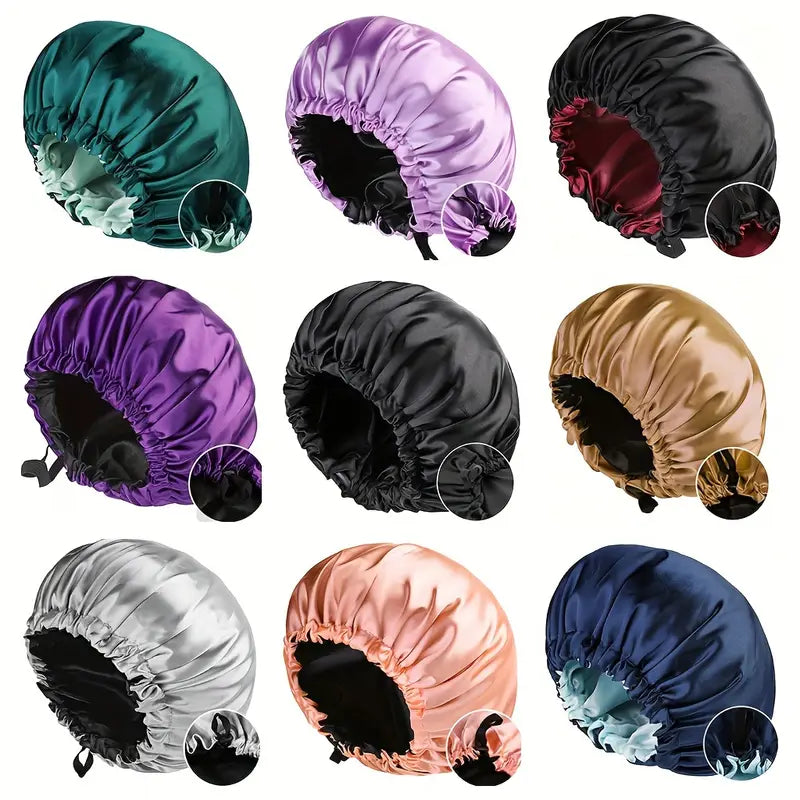 Bonnet de Nuit Réversible en Satin Réglable – Anti-Frisottis, Protection Cheveux Bouclés, Lisses ou Crépus – Confort et Style, Multicolore