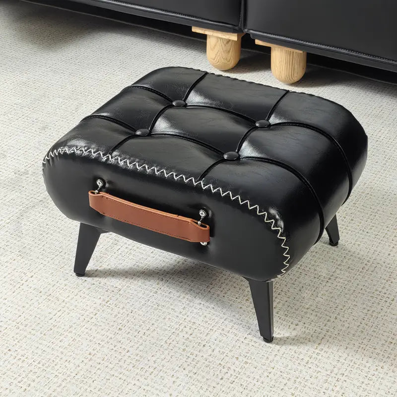 Tabouret Repose-Pieds en Similicuir avec Poignée – Pouf Multifonction pour Salon, Chambre et Boutique