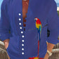 Chemise Décontractée À Manches Longues À Motif Perroquet, coloris Bleu