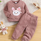 Ensemble Bébé Fille Tricoté Rose – Sweat Lapin avec Nœud & Pantalon Confort
