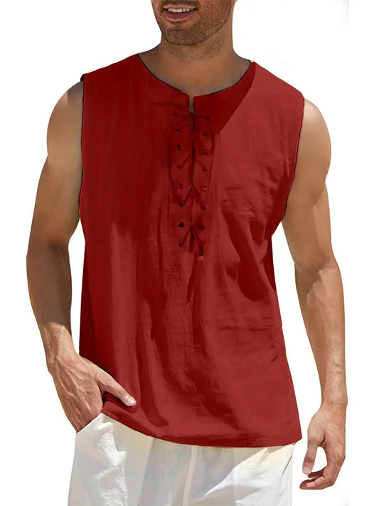 Débardeur fantaisie homme – Top sans manches à lacets style médiéval tendance