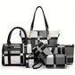 Ensemble de mallettes et sacs à main femme  5 pièces assorties à motifs carreaux, élégance et grande capacité