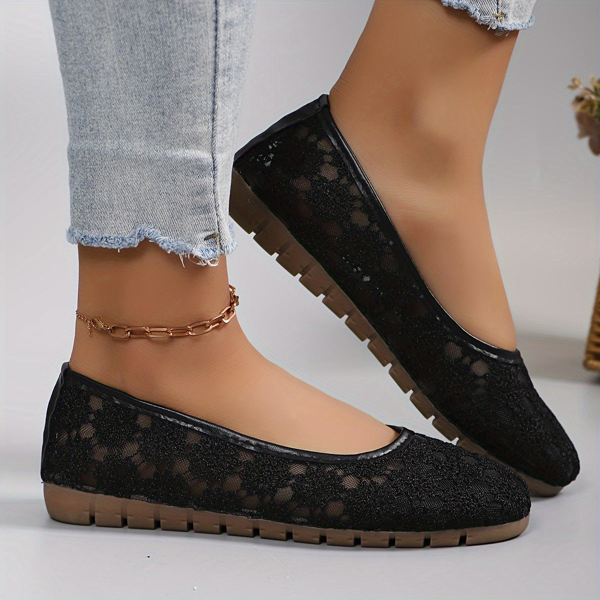 Ballerines femme en dentelle florale