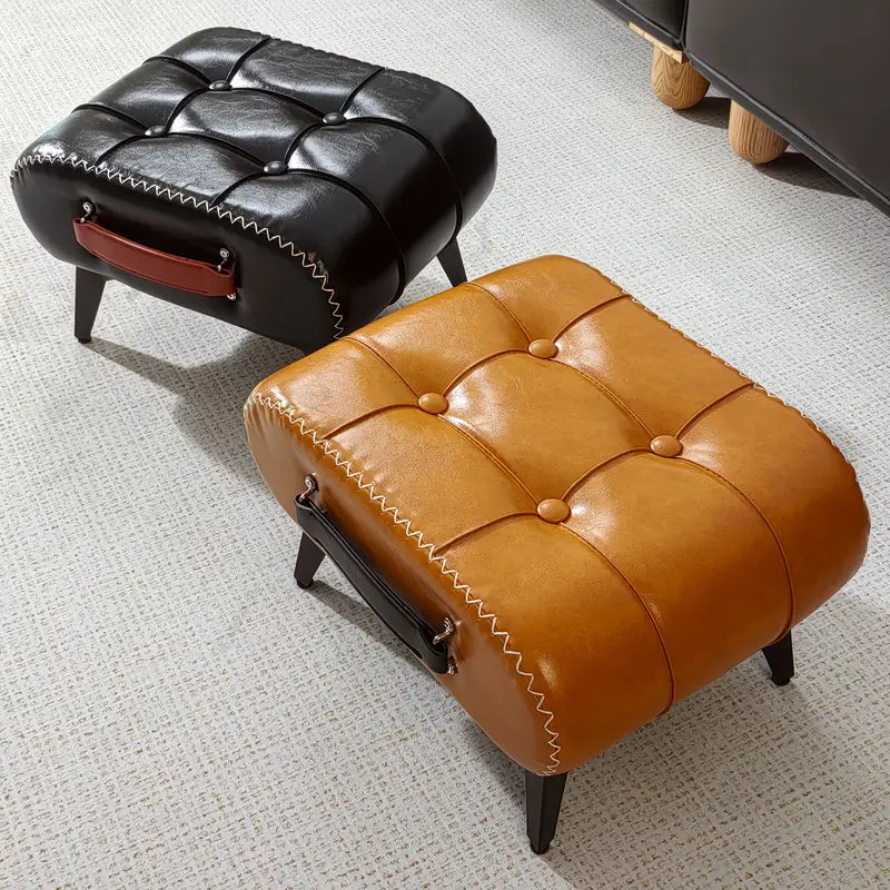 Tabouret Repose-Pieds en Similicuir avec Poignée – Pouf Multifonction pour Salon, Chambre et Boutique
