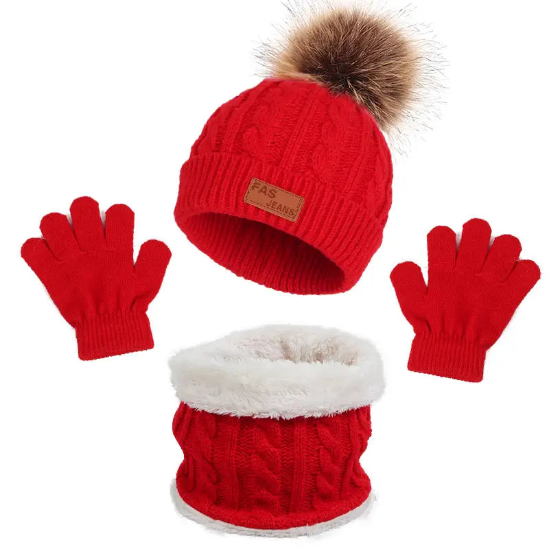 Ensemble Hiver Enfant – Bonnet Pompon, Gants et Tour de Cou Chaud en Tricot