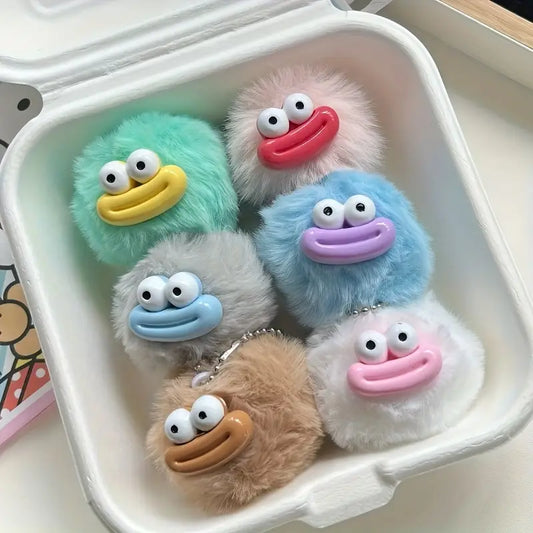 Porte-clés Enfant Peluche Rigolote – Porte-clés Pompon Doux avec Yeux Amusants et Bouche Colorée