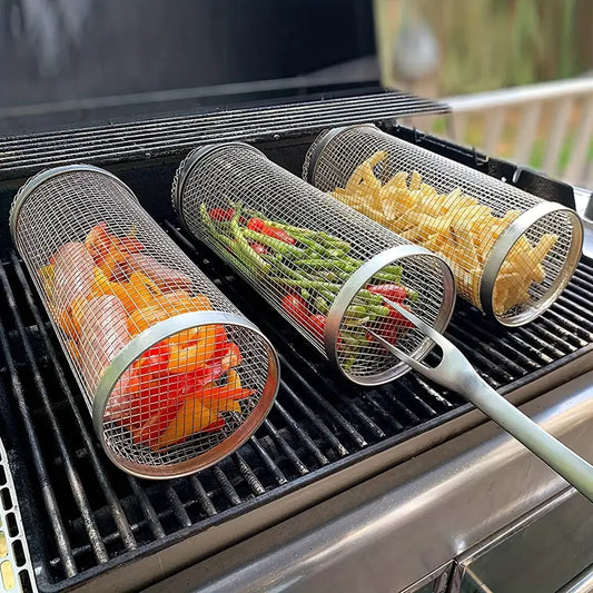 Panier Grill Rotatif en Acier Inoxydable – Cylindre de Cuisson Multifonction pour Barbecue, Four et Réfrigérateur