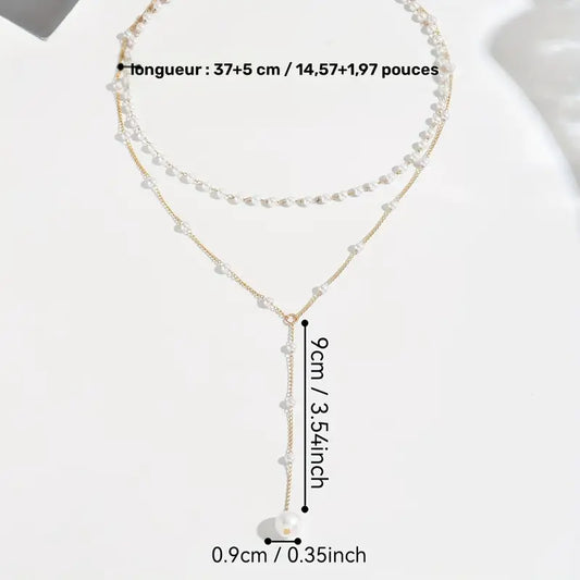 Collier femme perles blanches élégantes – Bijou raffiné à double rang doré