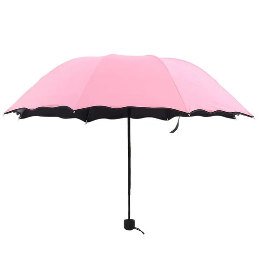 Parapluie pliable rose avec bord ondulé  Léger, compact et résistant au vent
