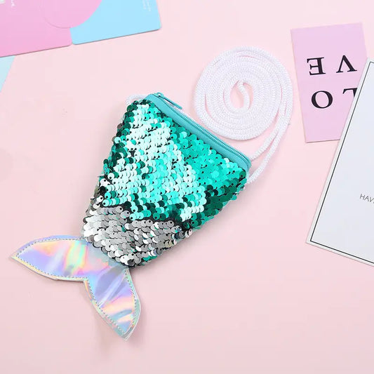Sac Besace Sirène Fille  Mini Sac à Paillettes en Forme de Queue de Poisson, Coloré et Ludique