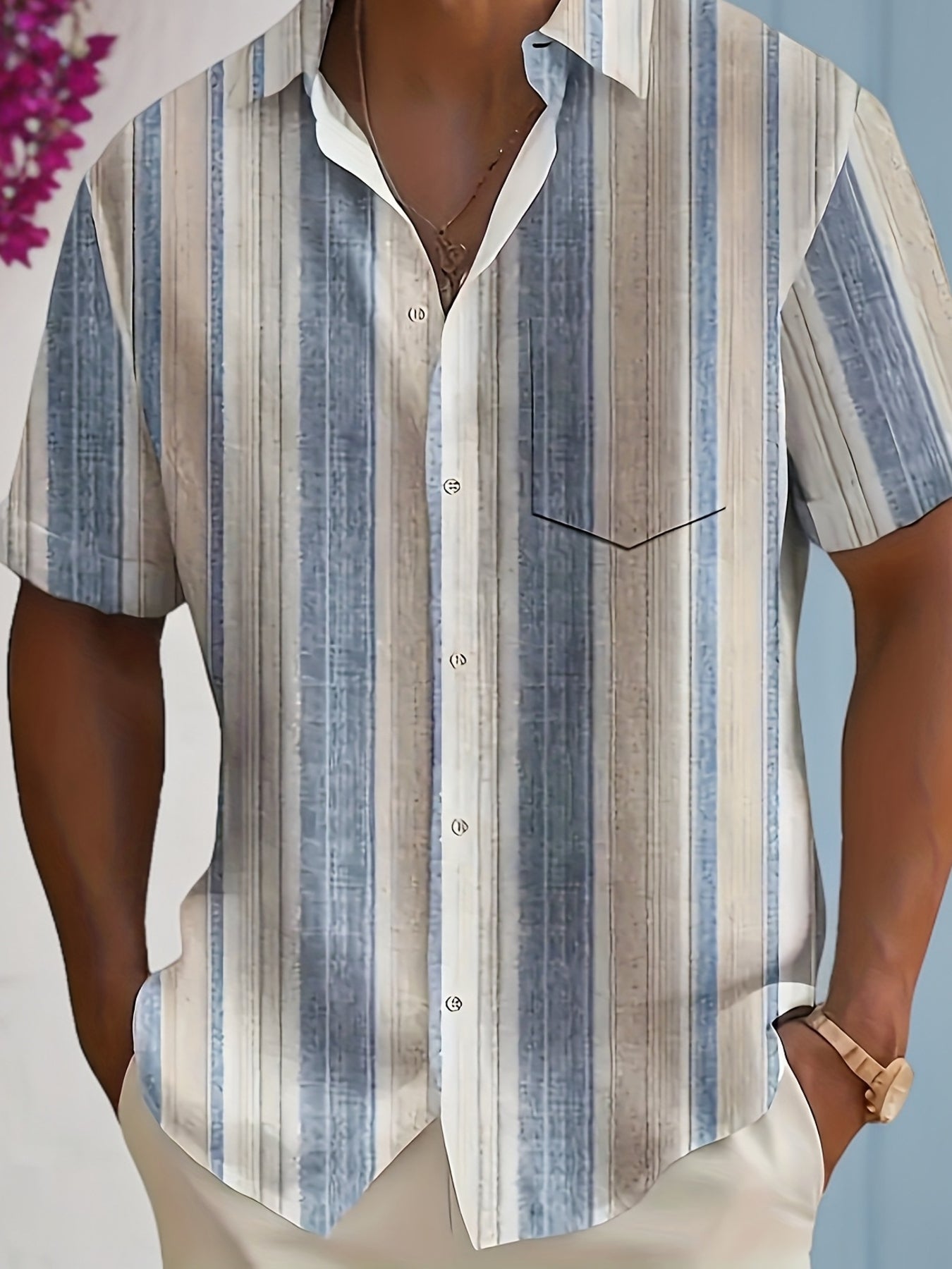 Chemise décontractée à rayures pour homme