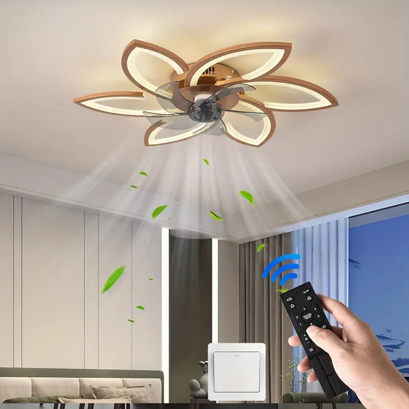 Ventilateur de Plafond LED Design Fleur avec Télécommande – Lumière Réglable et Fonction Silencieuse