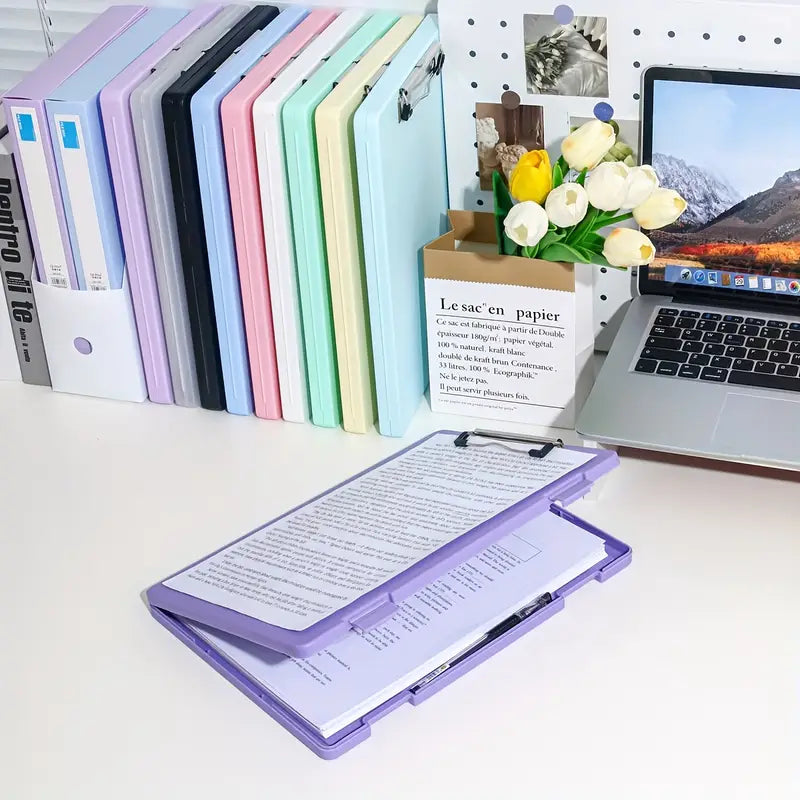 Porte-documents rigides pastel A4 avec pince – Rangement pratique et élégant pour bureau ou école