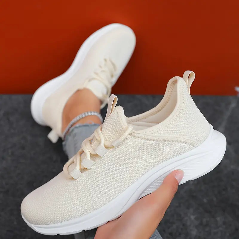 Baskets femme beiges respirantes – Chaussures de sport légères et confortables pour marche, running et quotidien