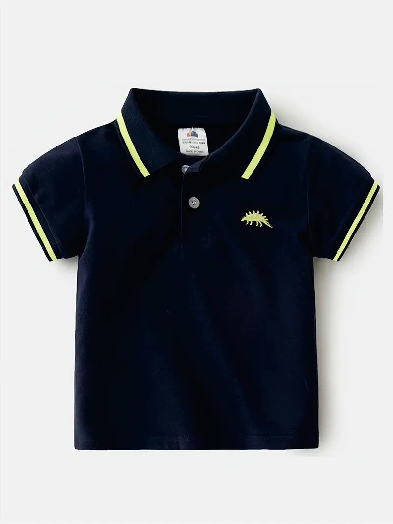 Polo Garçon Noir avec Col Classique et Broderie Dinosaure – T-shirt Chic et Décontracté Enfant