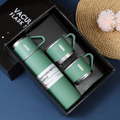 Mug Isotherme Inox 500ml + 2 tasses Assortis, coloris Vert