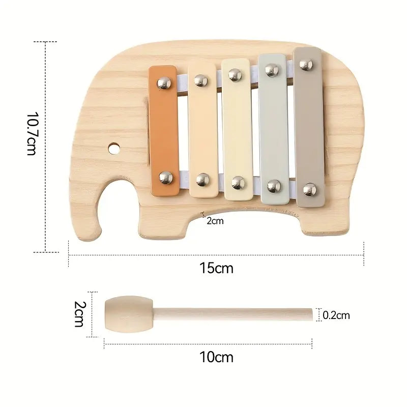 Xylophone Éléphant en Bois pour Enfants – Jouet Musical Éducatif aux Couleurs Douces Montessori
