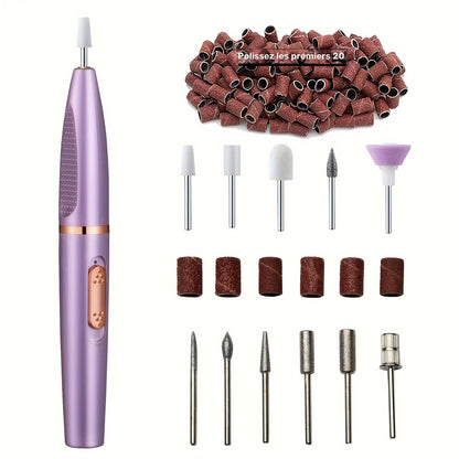 Kit de Ponceuse Électrique Ongles – Lime Manucure & Pédicure avec 6 Embouts + 20 Bandes de Ponçage