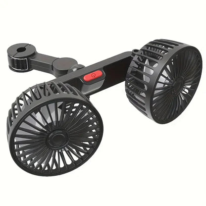 Ventilateur Double Tête Rotatif pour Voiture – USB Rechargeable, Silencieux et Orientable à 360°