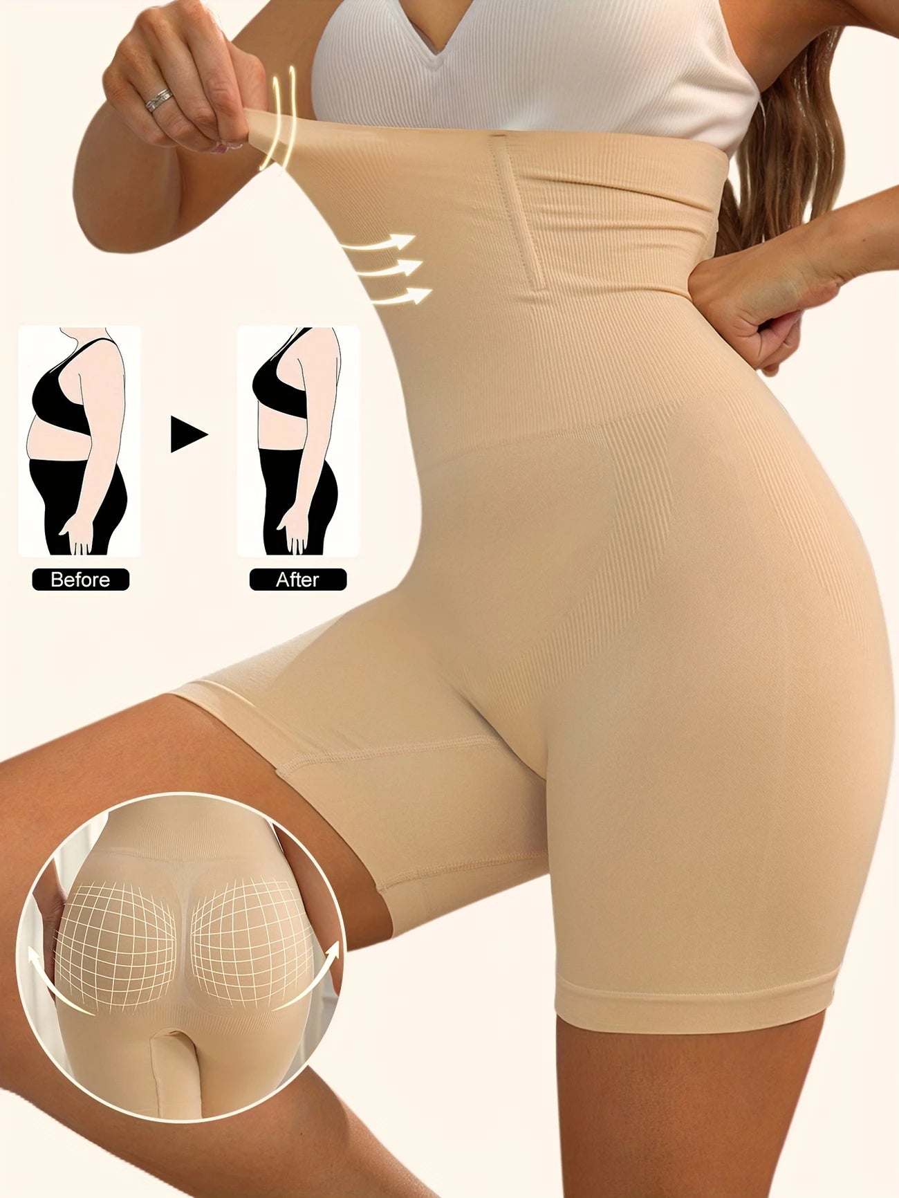 Shorty Gainant Femme Taille Haute – Effet Ventre Plat, Rehausse-Fessier et Tissu Respirant