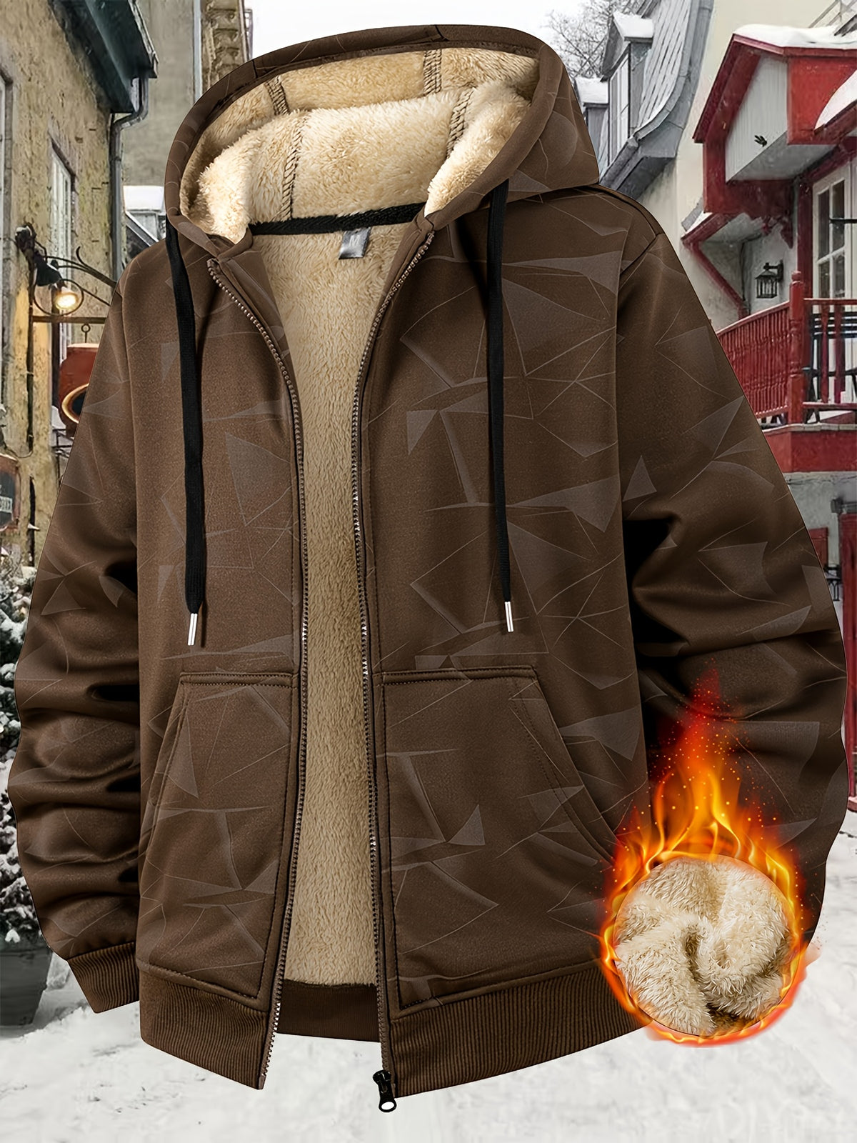 Manteau Épaissi en Polaire à Capuche pour Homme