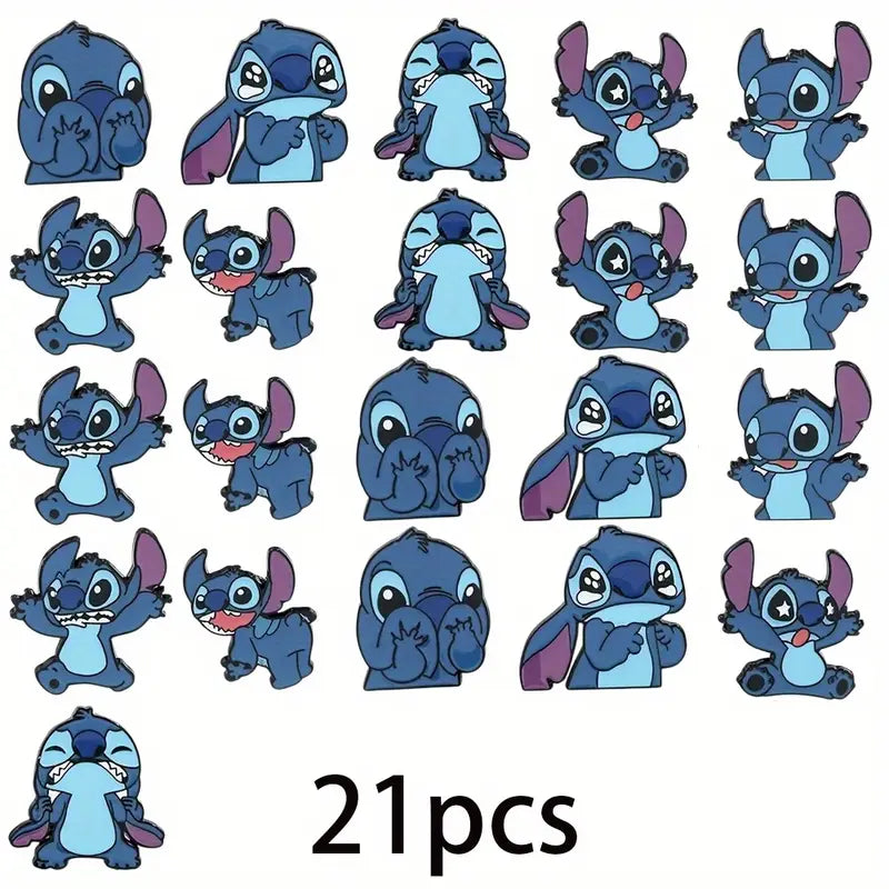 Lot de 21 Broches Enfant Stitch – Pins Dessin Animé Disney Colorés pour Vêtements et Sacs