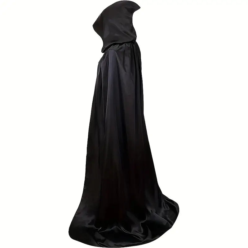 Cape noire à capuche longue – Déguisement sorcier, mage ou Halloween