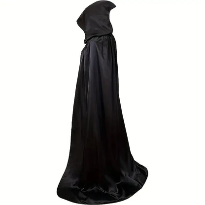 Cape noire à capuche longue – Déguisement sorcier, mage ou Halloween