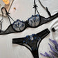 Ensemble Lingerie Sexy Femme en Dentelle Transparente – Soutien-Gorge à Armatures et Tanga Fleurs Brodées