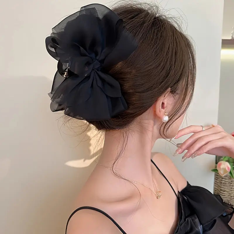 Pince cheveux mariage femme fleur en organza rose – Accessoire élégant pour coiffure de mariée