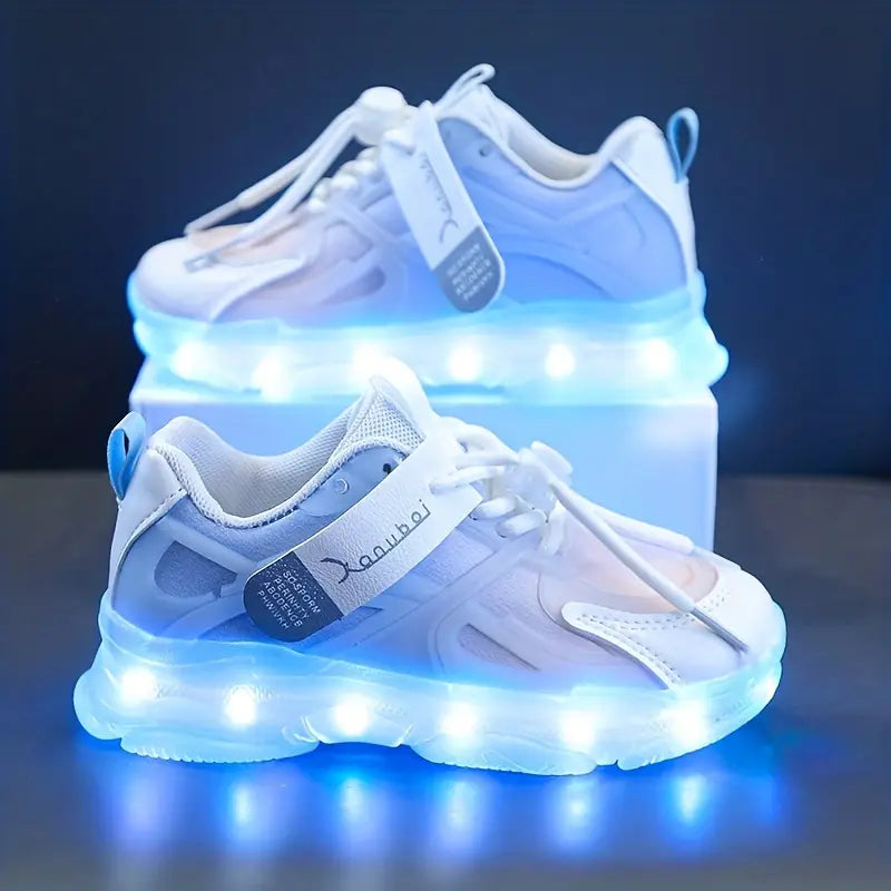 Baskets lumineuses fille rose et bleu – Chaussures de sport confort avec semelle LED