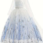 Robe Reine des Neiges fille – Déguisement princesse Elsa bleu et blanc avec cape magique