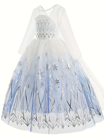 Robe de princesse des neiges pour fille – Déguisement féerique avec motifs scintillants