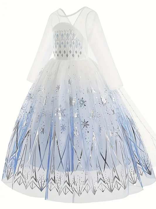 Robe de princesse des neiges pour fille – Déguisement féerique avec motifs scintillants