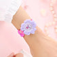 Montre Enfant Fille Fleur Violette et Papillon – Bracelet Silicone Rose, Apprentissage de l’Heure