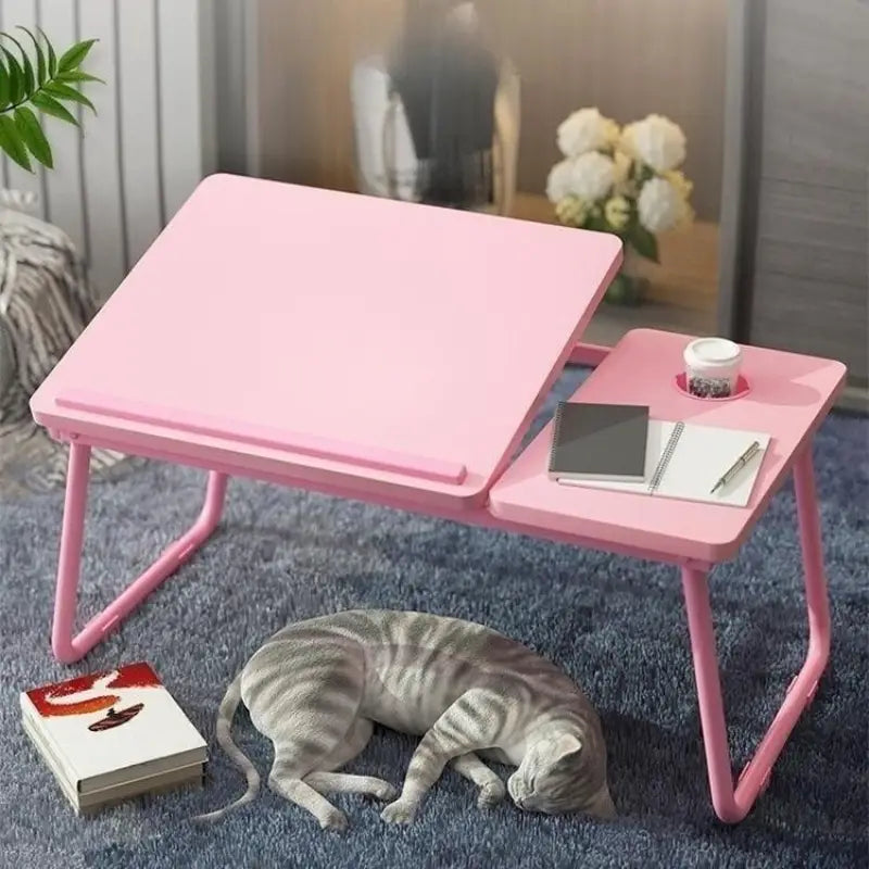 Table de Lit pour Ordinateur Portable – Bureau Pliable en Bois avec Support Tasse et Smartphone