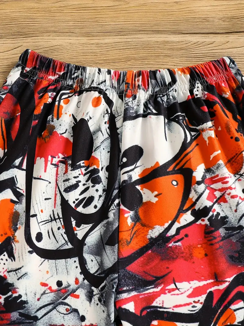 Ensemble Garçon Streetwear – Sweat Blanc et Pantalon Graffiti Coloré