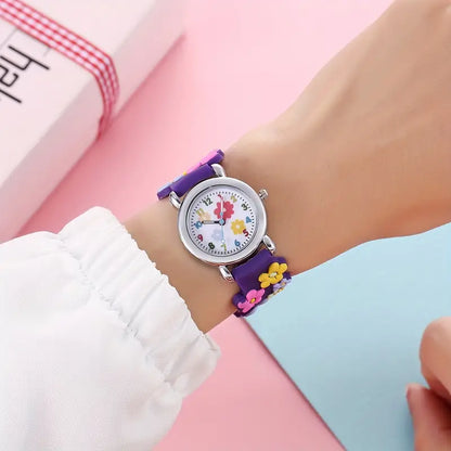 Montre Enfant Fille Rose avec Motifs Fleurs – Bijou Ludique et Coloré pour Apprendre l’Heure