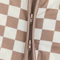Body Bébé Manche Longue en Coton – Grenouillère à Carreaux Beige et Blanc avec Fermeture Éclair