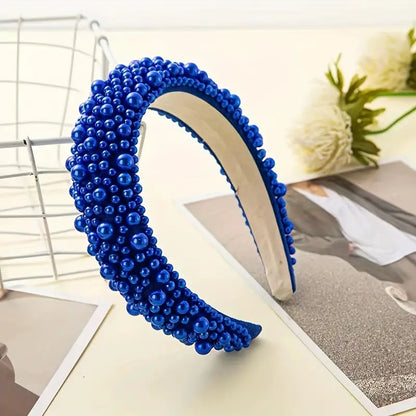 Serre-tête femme perles bleues, coloris Bleu