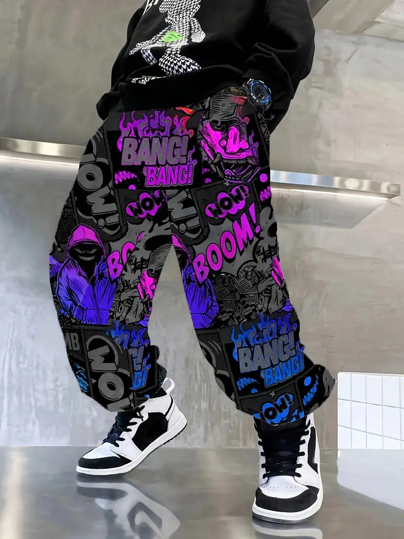 Pantalon Garçon Streetwear Imprimé Comics – Pantalons Enfant Mode Décontractée et Tendance Hip-Hop