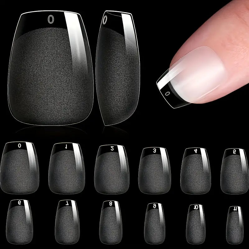Kit Faux Ongles Carrés Transparente – Capsules Ongles Courts en Acrylique, 240 Pièces avec Boîte de Rangement