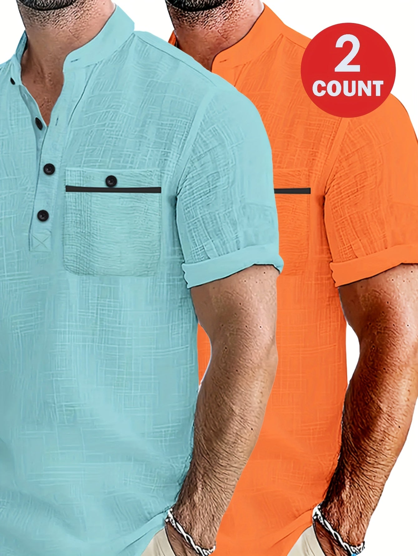 2 pièces Ensemble 100% Coton Chemise Homme Unie Légère Absorbant