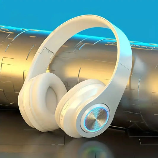 Casque Audio Bluetooth Sans Fil avec Lumières LED – Écouteurs Stéréo Pliable Confortable pour Musique et Gaming