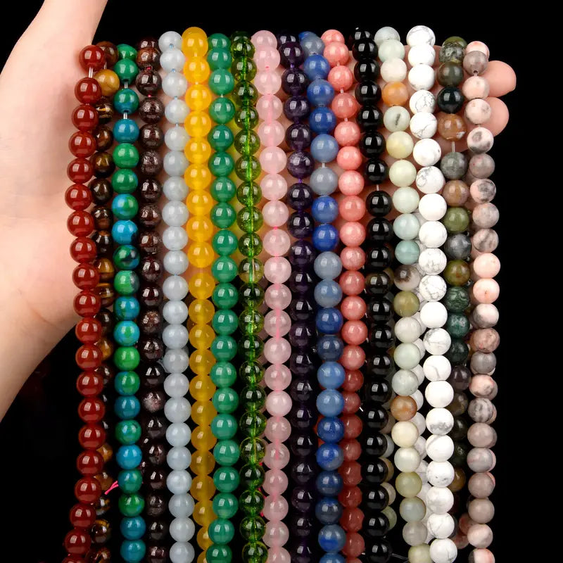 Perles rondes en pierres précieuses naturelles – Pierres en vrac multicolores pour création de bijoux et lithothérapie